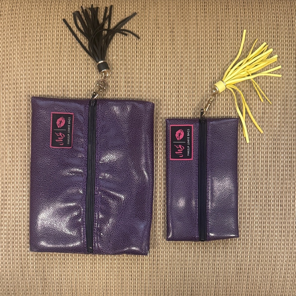 Purple Vinyl Zip Pouch Set with Tassels by Make Up Junkie